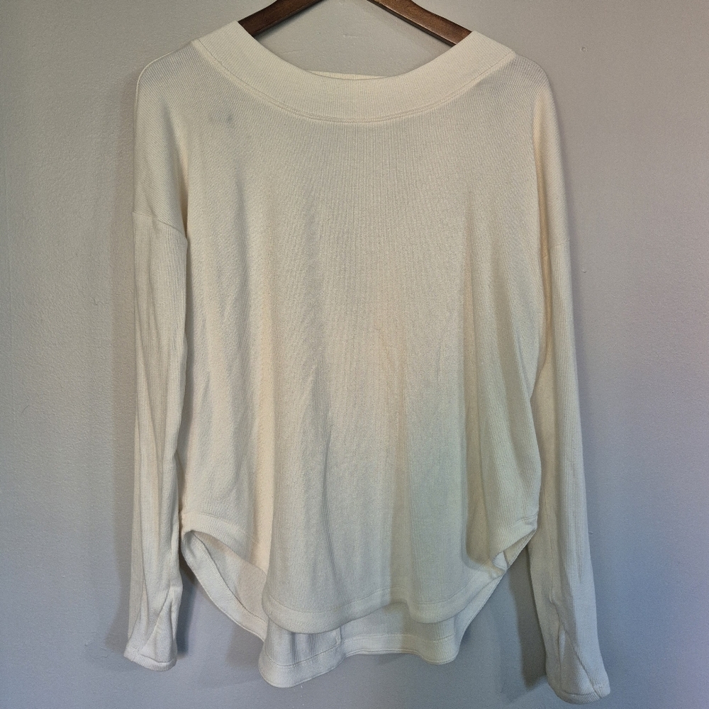 Athleta Presence Ribbed Sweater Deep V Back In Ivory Small - Picture 2 of 8